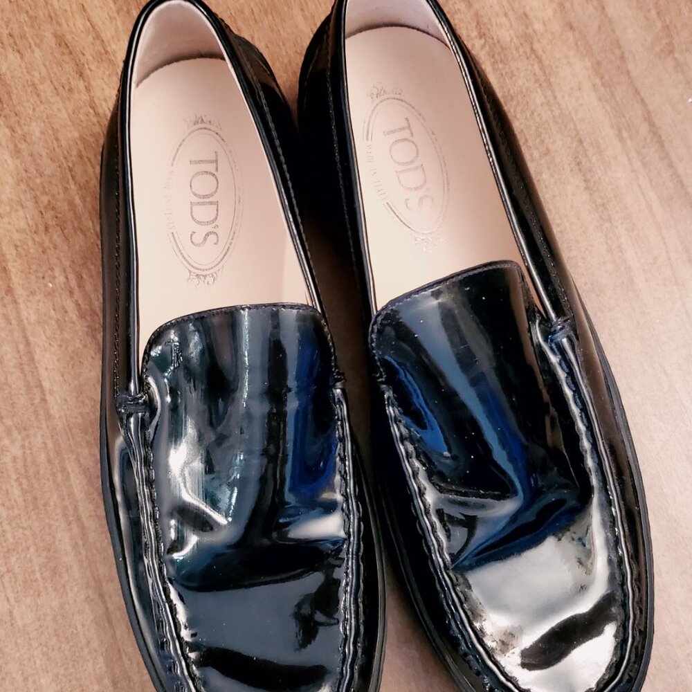 Tod's Black Patent Leather Loafers Women's Driving Moccasins EU Size 40 - US 9.5 - Picture 2 of 8
